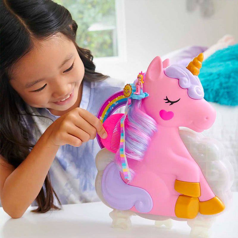Mattel Polly Pocket Rainbow Unicorn Salon Playset with Two Dolls